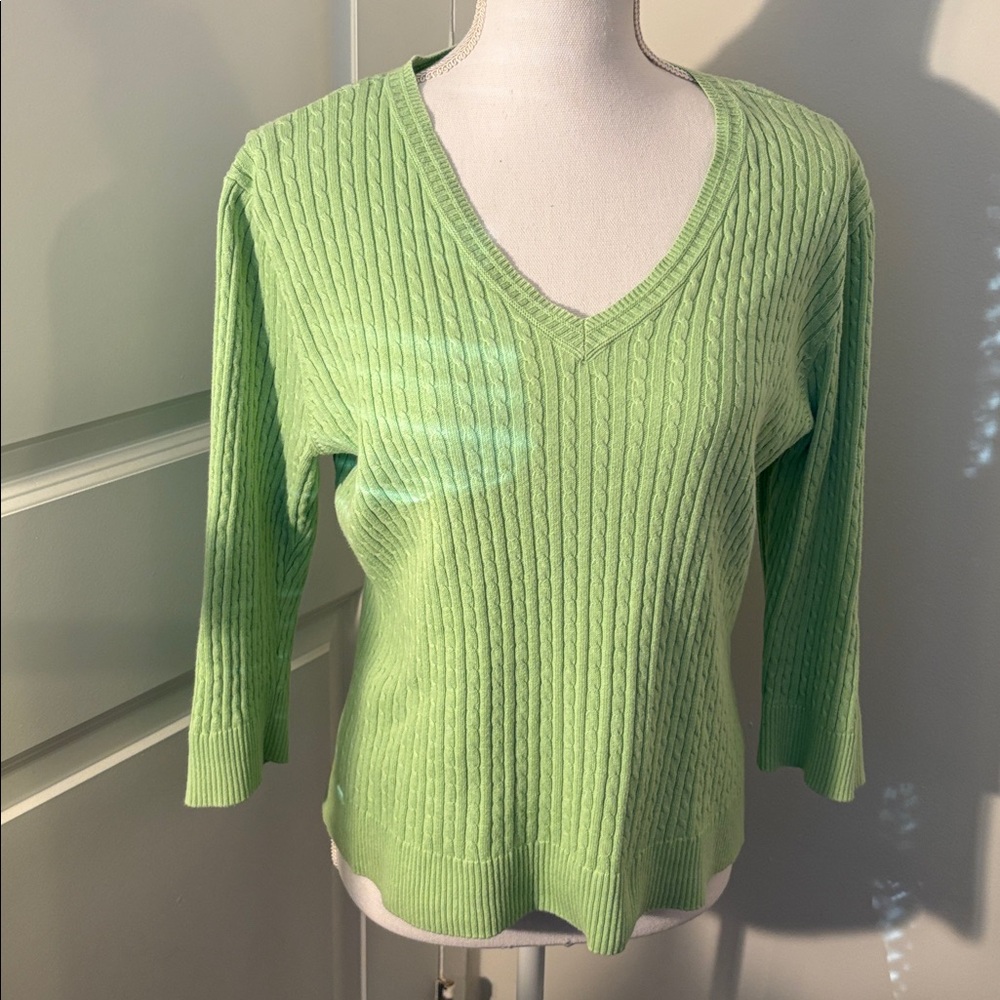 JEANNE PIERRE Women's Mint V-Neck Sweater